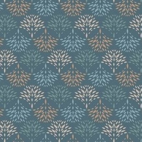 Blue Green Neutral Brown Minimal Pattern on Solid Blue Background