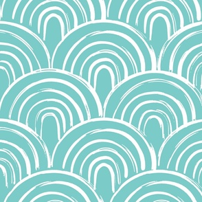 Scales, waves turquoise and white wallpaper