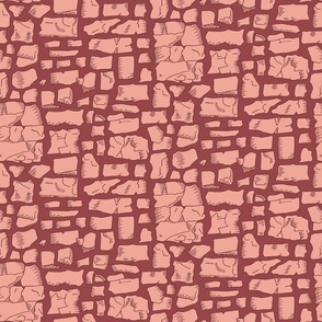stone wall in tangerine on rustic red  | medium | colorofmagic