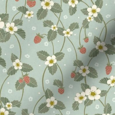 Strawberry Flower on Mint Green - Medium Scale