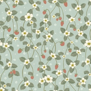Strawberry Flower on Mint Green - Large Scale