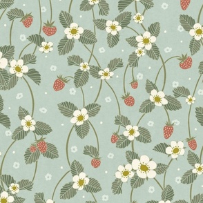 Strawberry Flower on Mint Green - Extra Large Scale