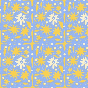 Floral Watercolour Tile - Sea Blue And Yellow.