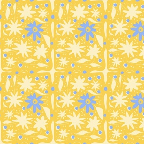 Floral Watercolour Tile - Bright Yellow And Blue.