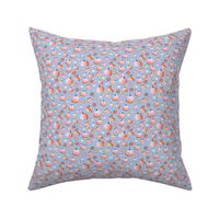 Groovy retro pumpkins and daisies fall blossom in pink blush orange on cornflower blue SMALL