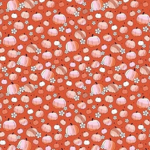 Groovy retro pumpkins and daisies fall blossom in pink blush orange on on tangerine orange vintage red SMALL