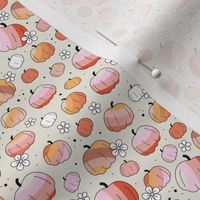 Groovy retro pumpkins and daisies fall blossom in pink blush orange on sand cream SMALL