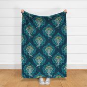 Gray Elephant Damask on Dark Teal - XL