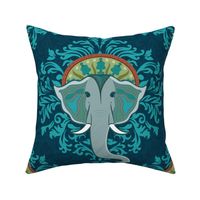 Gray Elephant Damask on Dark Teal - XL