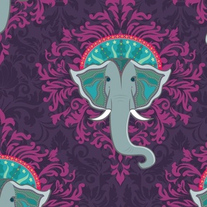 Gray Elephant Damask on Plum - XL