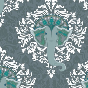 Gray Elephant Damask on Slate Gray - XL