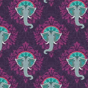 Gray Elephant Damask on Plum - Large