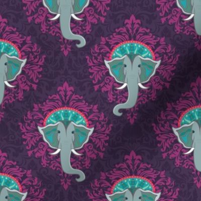 Gray Elephant Damask on Plum