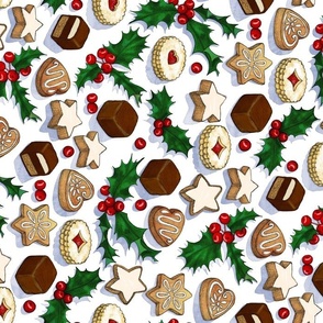 Rotated Traditional Christmas Cookies with Holly Berries large print