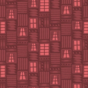 illuminated cabin windows on red | medium | colorofmagic