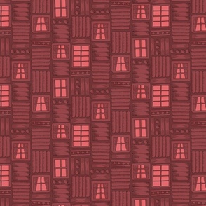 illuminated cabin windows on red | small | colorofmagic