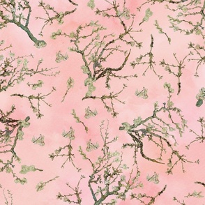 Van Gogh Nostalgic Almond  Blossoms- LARGE - Tree Branches Pattern, Vintage Almond Tree Pattern-  Vincent Van Gogh Fabric-  Antique Van Gogh Almond Blossoms Fabric- Upholstery Watercolor Cherry Blossom 
