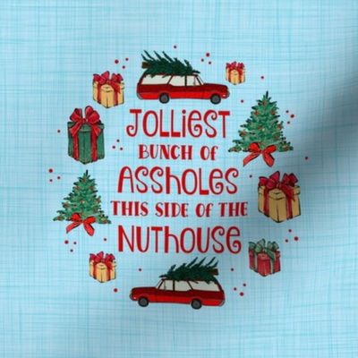 6" Circle Panel Jolliest Bunch of Assholes This Side of the Nuthouse Sarcastic Sweary Christmas for Quilt Square Potholder or Embroidery Hoop