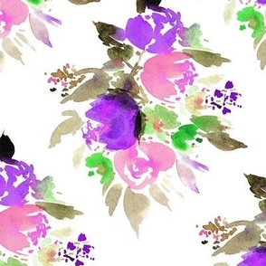 lush bouquet in pink and violet shades - watercolor florals a997-3