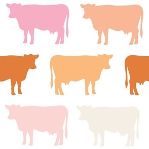 cows: sunburst, beach umbrella, pink sparkle, tangy, buff, pink razz