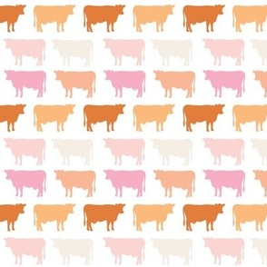 small cows: sunburst, beach umbrella, pink sparkle, tangy, buff, pink razz