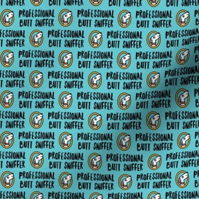 (small scale) Professional But Sniffer - Fun Dog Fabric - blue - LAD22
