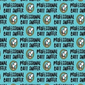 (small scale) Professional But Sniffer - Fun Dog Fabric - blue - LAD22