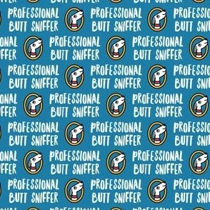 (small scale) Professional But Sniffer - Fun Dog Fabric - stone blue  - LAD22