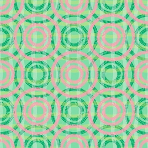 Abstract circles on the water, Green and pink circles on a light green background