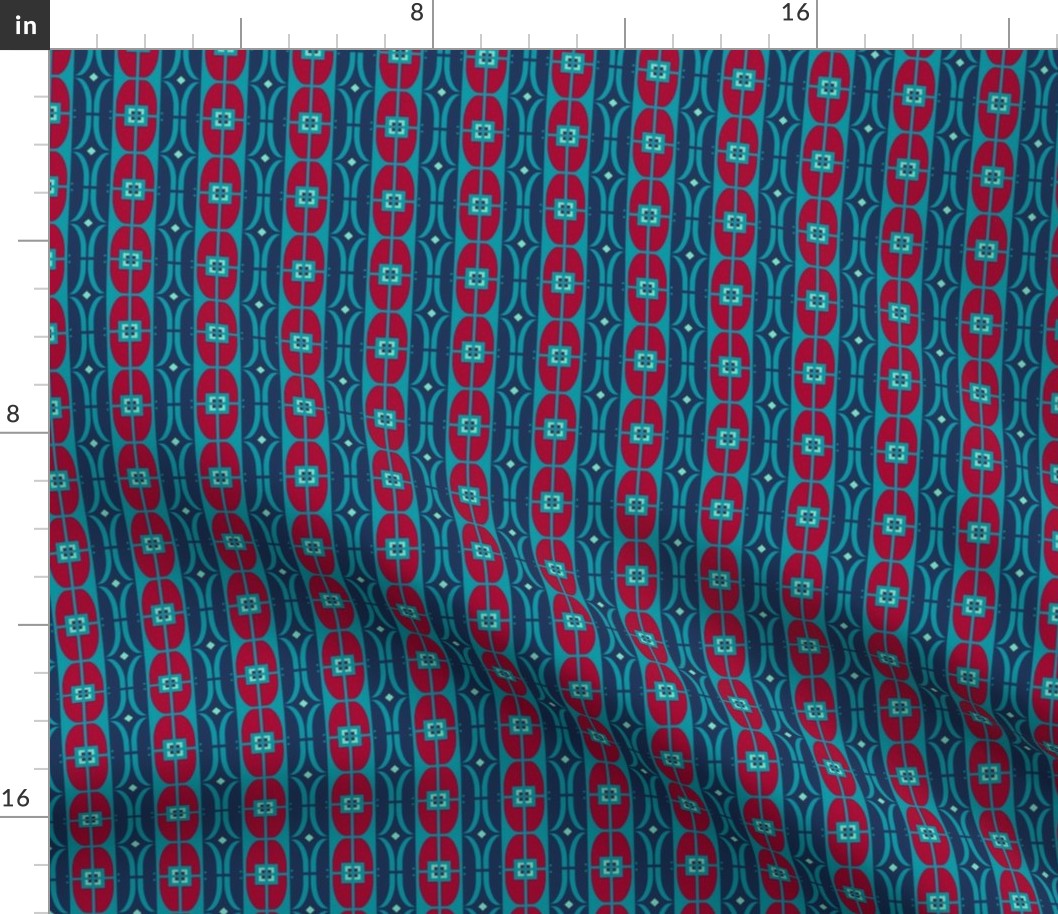 Small Japanese stripes, Red and light blue on a blue background