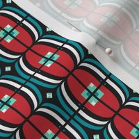 Small Japanese stripes, Red, blue and white on a black background