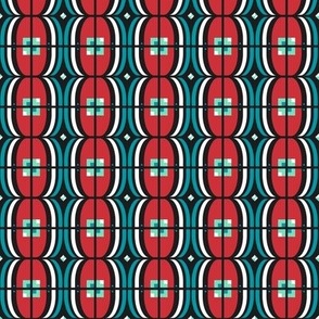 Small Japanese stripes, Red, blue and white on a black background