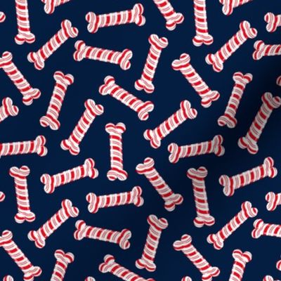 Candy Cane Dog Bones - navy - LAD22