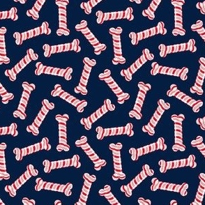(small scale) Candy Cane Dog Bones - navy - LAD22