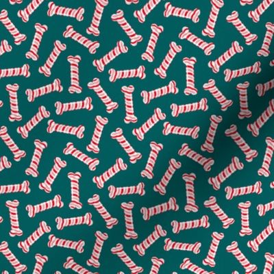 (small scale) Candy Cane Dog Bones - teal - LAD22