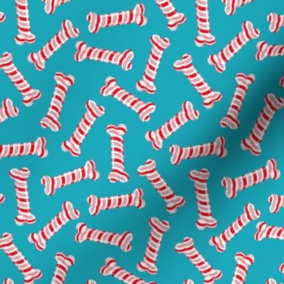 Candy Cane Dog Bones - blue - LAD22