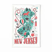 2024 Calendar New Jersey Illustrated Map Tea Towel and Wall Hanging