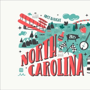 2024 Calendar North Carolina Illustrated Map Tea Towel and Wall Hanging