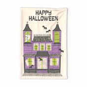 Halloween Haunted House Tea Towel - (Purple on Ivory)