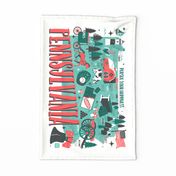 2024 Calendar Pennsylvania Illustrated Map Tea Towel and Wall Hanging