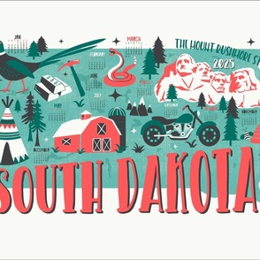 2024 Calendar South Dakota Illustrated Map Tea Towel and Wall Hanging