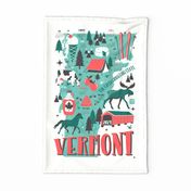 2024 Calendar Vermont Illustrated Map Tea Towel and Wall Hanging