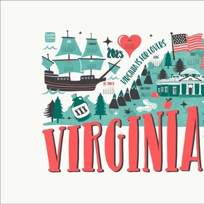 2024 Calendar Virginia Illustrated Map Tea Towel and Wall Hanging