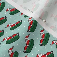 (small scale) Snow Tubing Santa - Christmas Holiday - mint  w/ polka dots  - LAD22