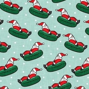 Snow Tubing Santa - Christmas Holiday - mint  w/ polka dots  - LAD22