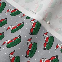 (small scale) Snow Tubing Santa - Christmas Holiday - grey w/ polka dots  - LAD22