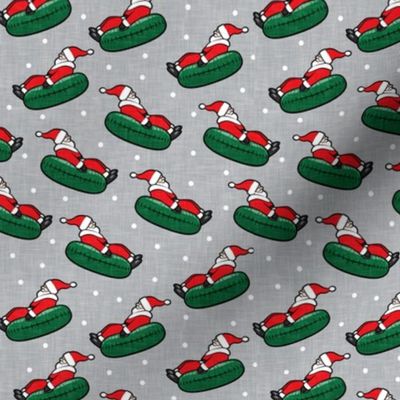 Snow Tubing Santa - Christmas Holiday - grey w/ polka dots  - LAD22