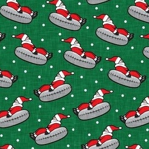 Snow Tubing Santa - Christmas Holiday - green w/ polka dots  - LAD22