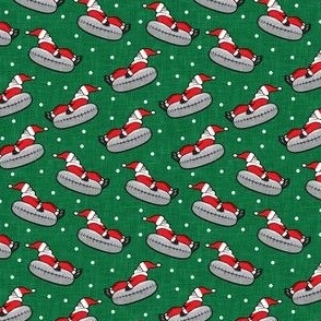 (small scale) Snow Tubing Santa - Christmas Holiday - green w/ polka dots  - LAD22