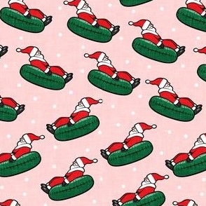 Snow Tubing Santa - Christmas Holiday - pink w/ polka dots  - LAD22